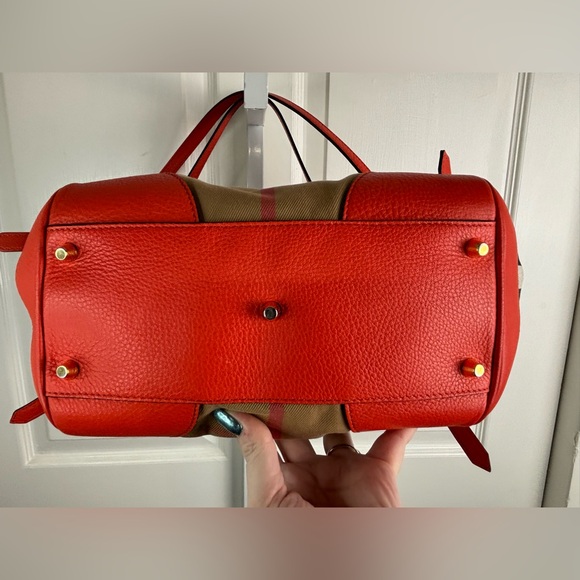 Auth Burberry House Check Canterbury canvas leather orange bag tote purse - Picture 11 of 16